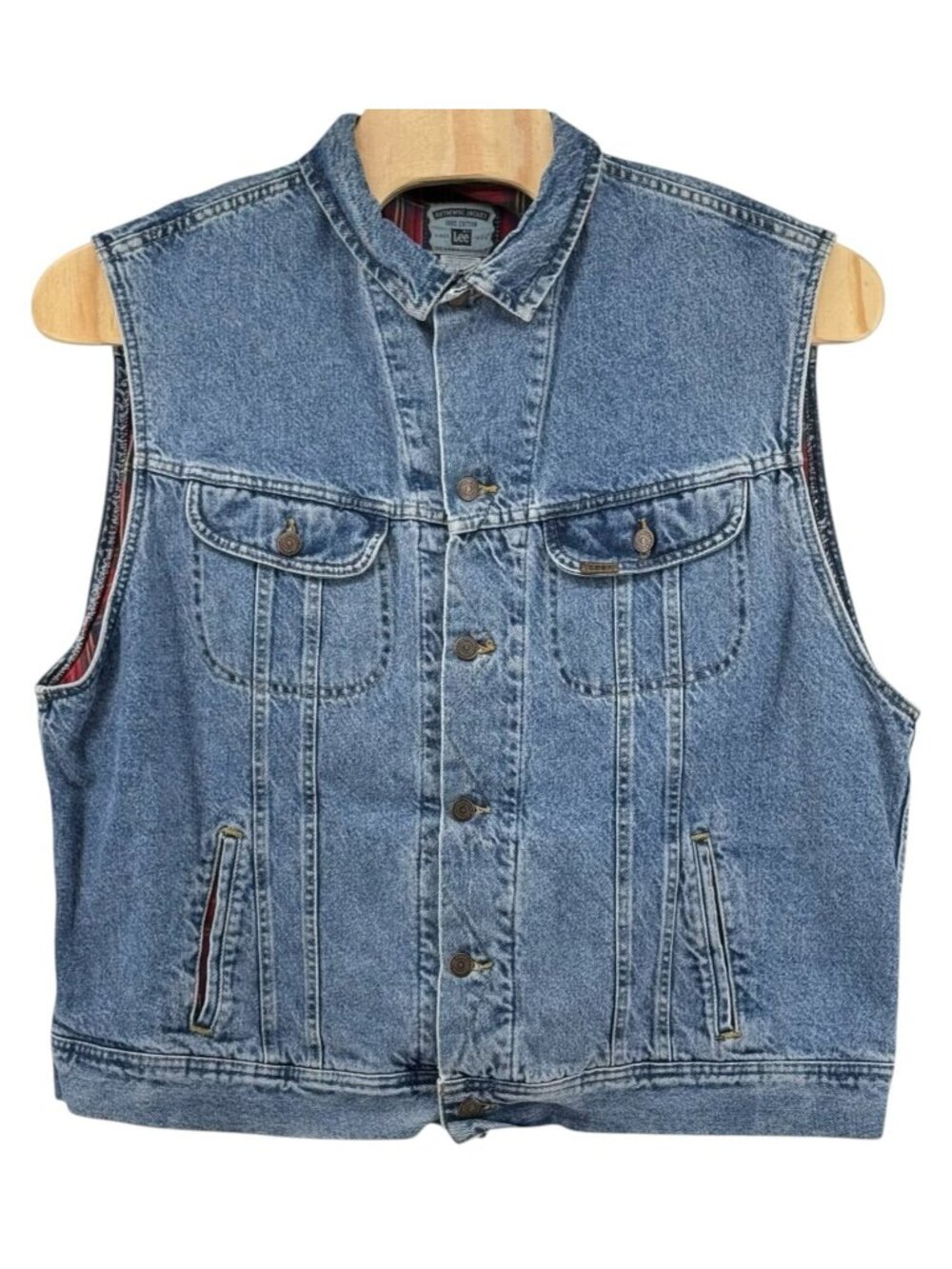 Lee Jean Authentic Jacket Vest Men's XXL Trucker Plaid Flannel Lined Cotton Vtg